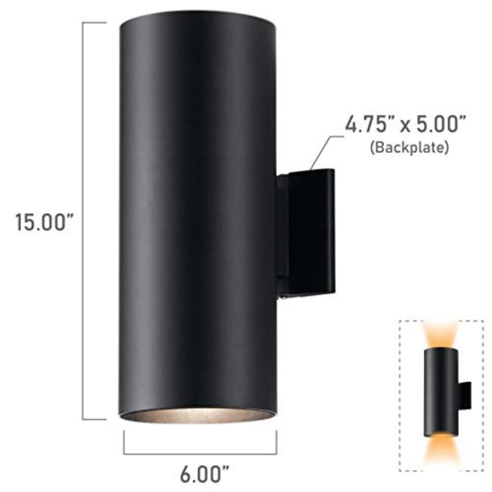 Kichler 2-Light Outdoor Cylinder Wall Sconce, 15in H x 5.75in W, Aluminum, Black, Model 9246BK