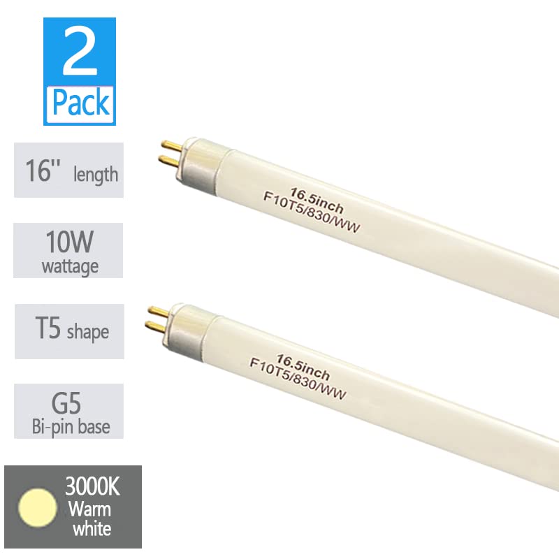(2Pack) 16’’ F10T5/830/L Fluorescent Bulb Replacement Jasco Warm White 10W 3000K Tubes, F10T5-Ww Linear Light, 16.5’’ Overall Length