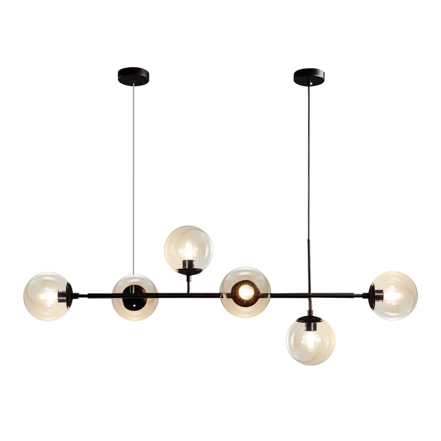 Kco Lighting 6-Light Modern Globe Sputnik Chandelier Mid Century Black Pendant Light Chandelier Dining Room Linear Pendant Light