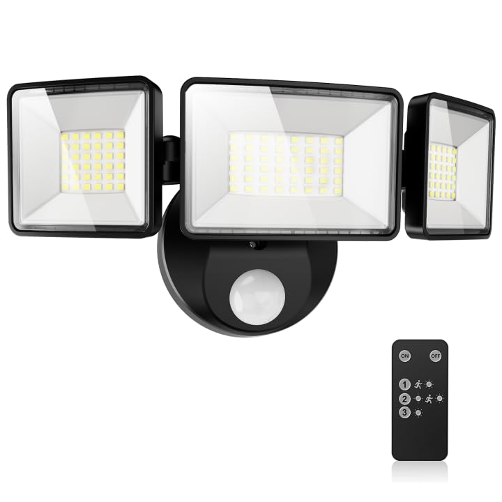MAGAGUVU 7500LM LED Security Light Motion Sensor Outdoor Lights, Adjustable 3 Head Hardwired LED Flood Lights Outdoor, IP66 Wate