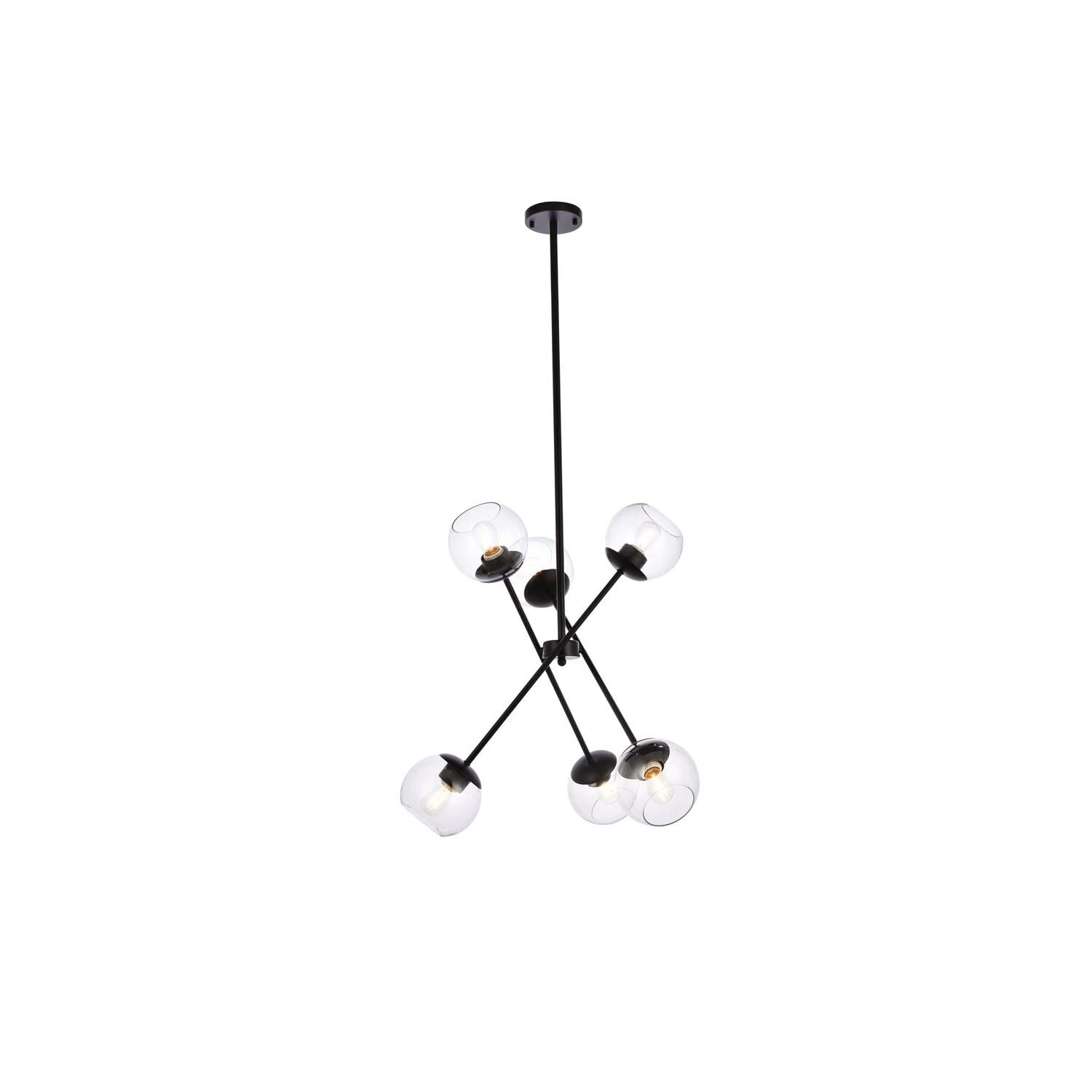 Living District Axl 6-Light Mid-Century Metal Pendant in Black and Clear