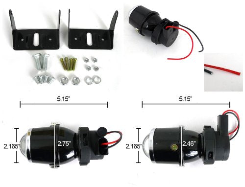 SPEC-D TUNING Projector Fog Lights Kit, 12V/55W, Metal Bracket, Left + Right Pair, Silver, Model LFP-RND3-WQ