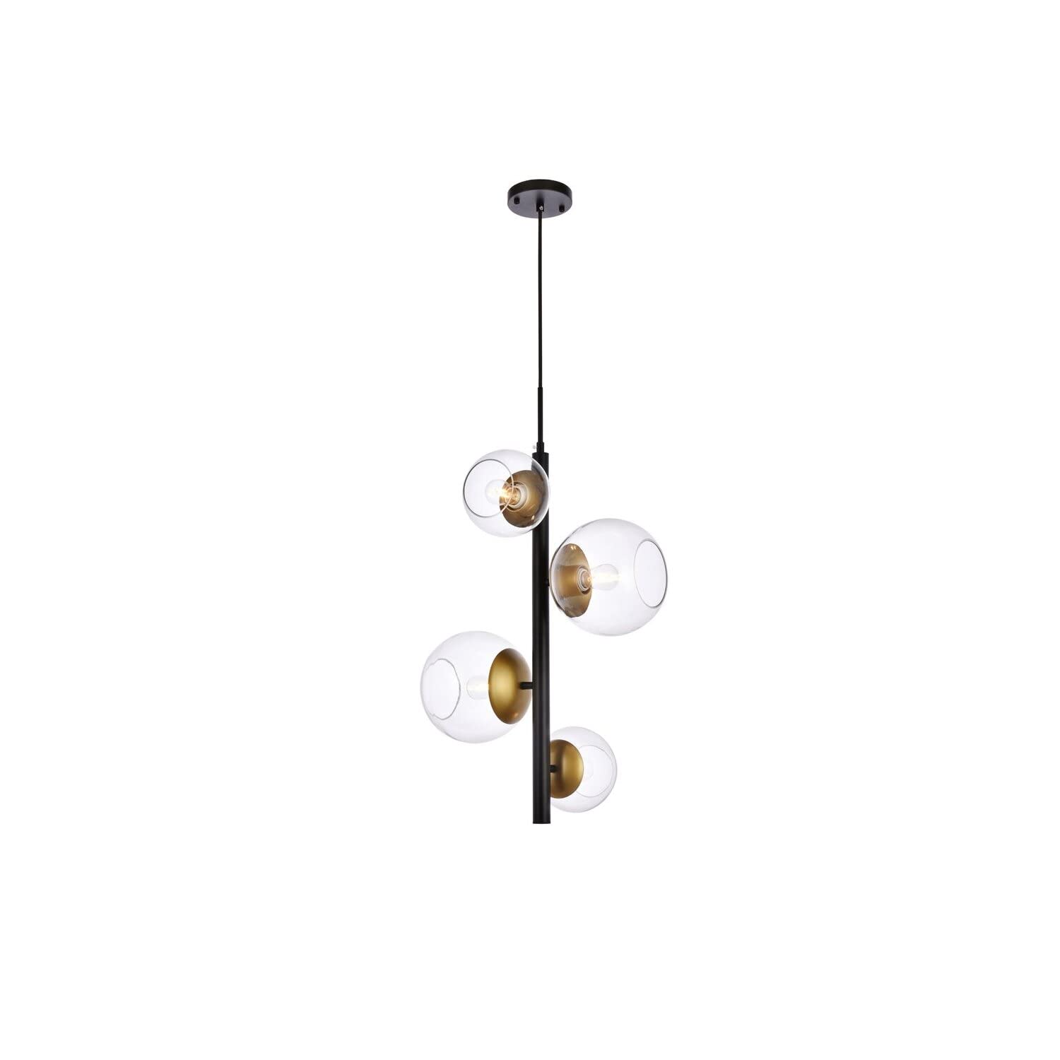 Living District Wells 4-Light Metal Pendant w/Clear Shade in Black and Brass