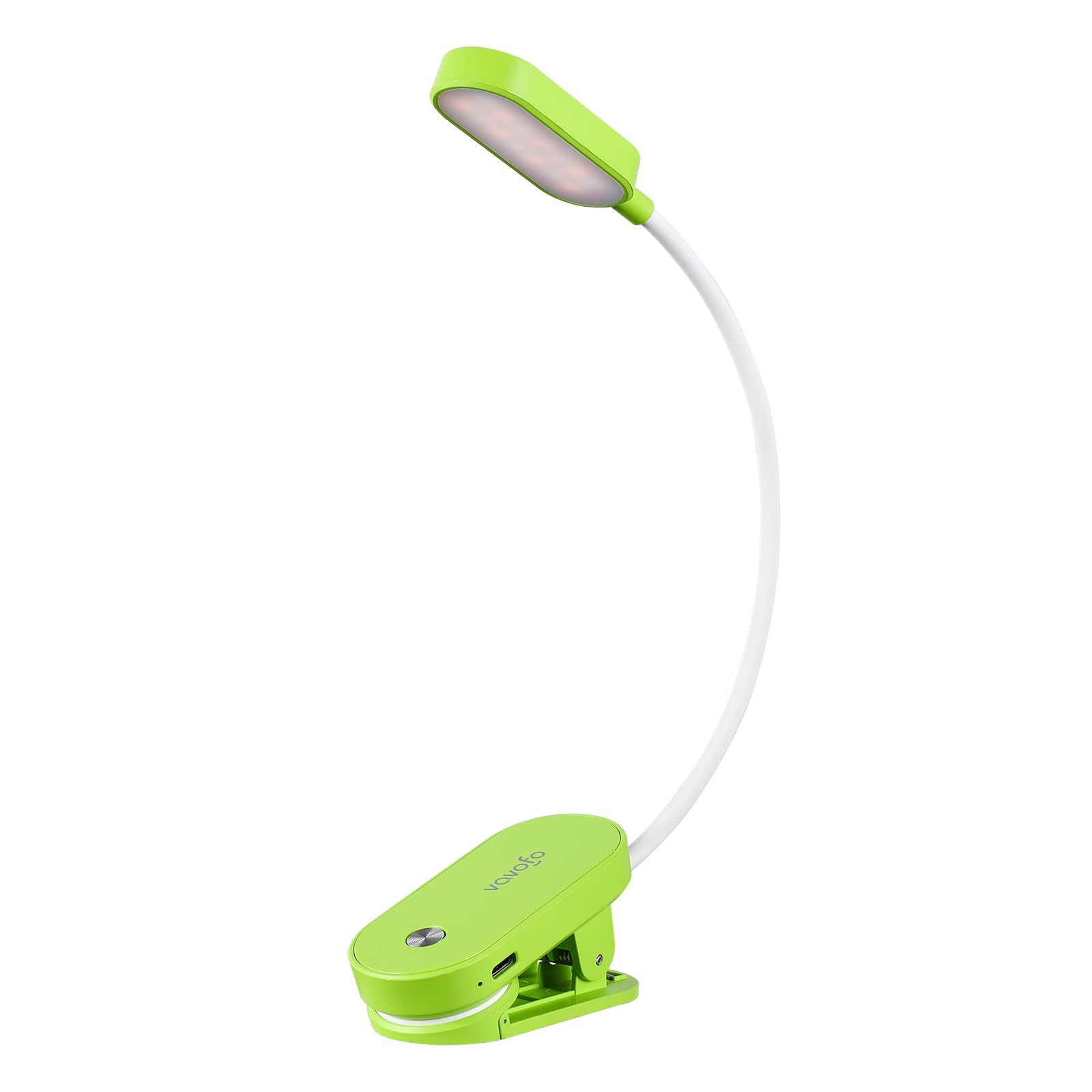 VAVOFO Rechargeable Book Light, 14 LEDs, Clip On, Eye Care, 9 Colors, 9 Brightness Levels, Green, Model KM-6775