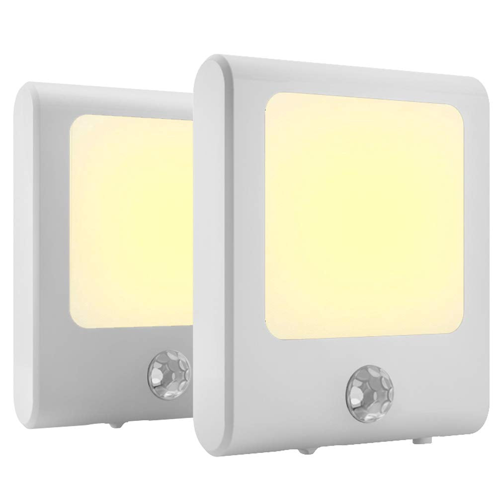 MAZ-TEK Plug in Motion Sensor Lights, Adjustable Brightness, Warm White, 2 Pack, Plastic