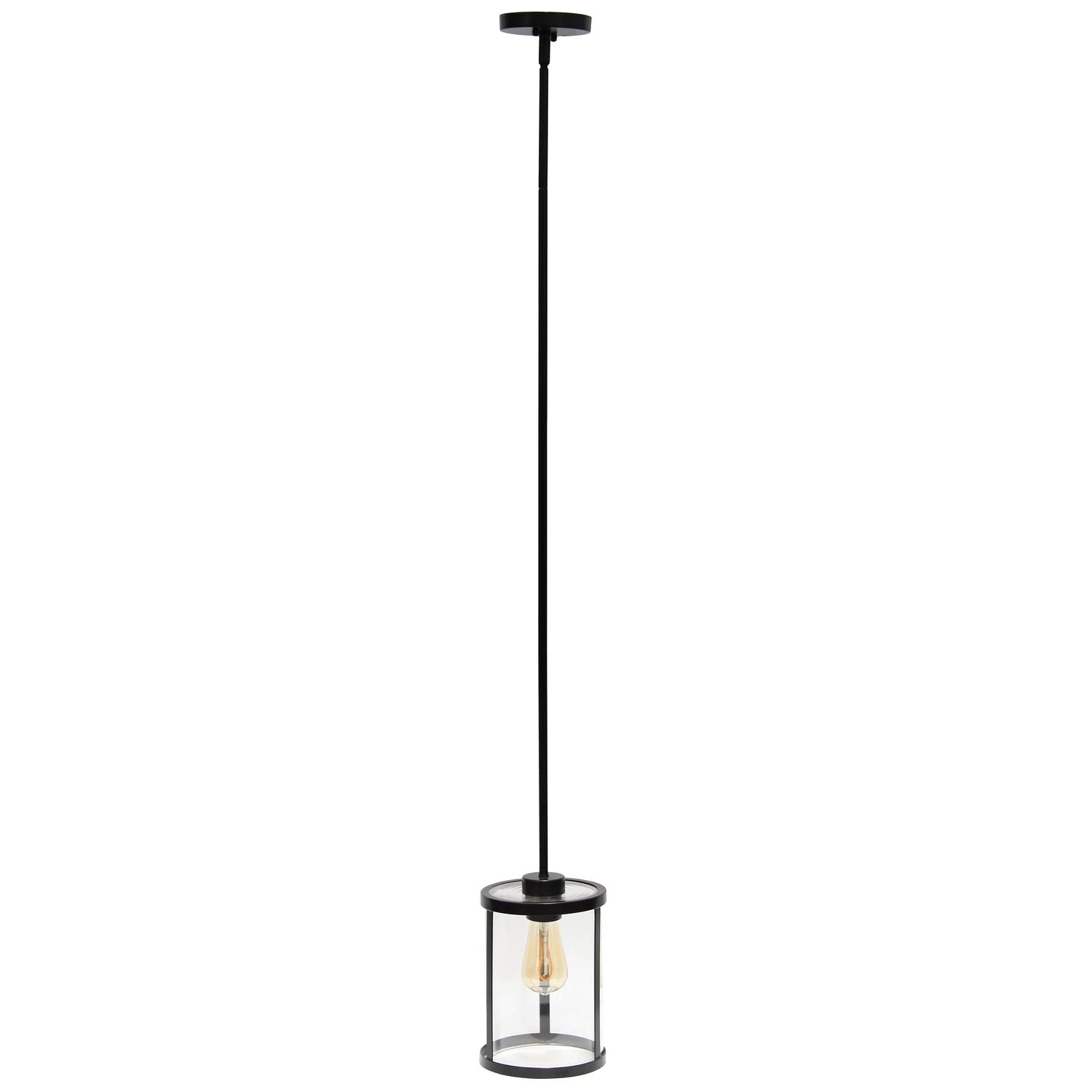Elegant Designs PT1010-BLK 1-Light Ceiling Pendant, Black, Glass, 9.25in Adjustable, Modern Vintage Industrial for Kitchen or Dining Room