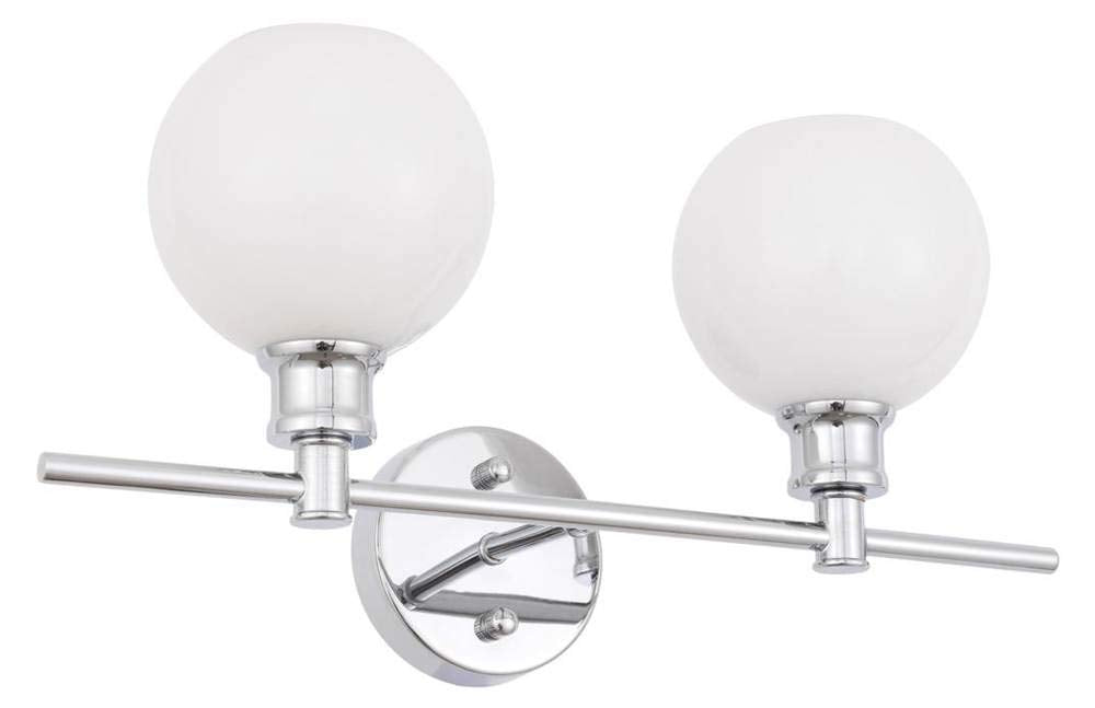 Living District Collier Industrial Mid-Century Modern 2 Light Entryway and Bathroom Wall Sconce in Chrome and Frosted White Glass