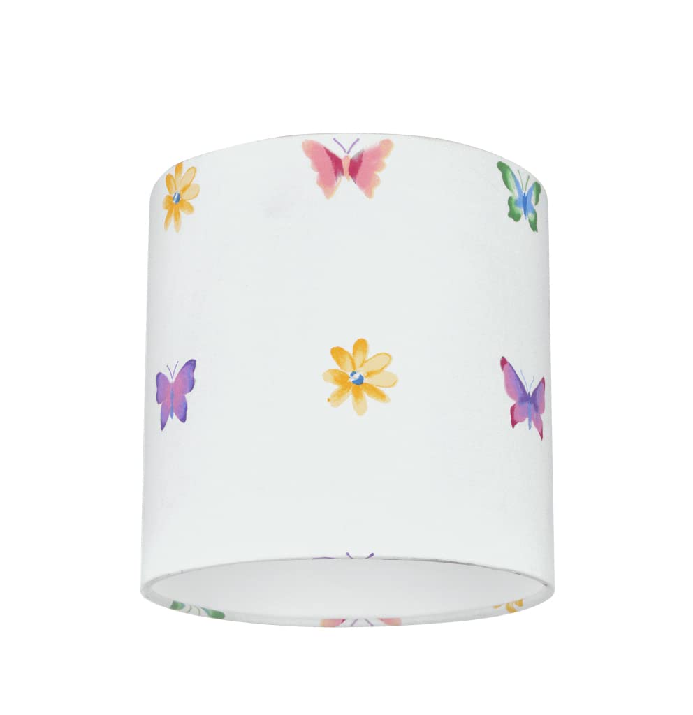 Aspen Creative 31062A Transitional Drum (Cylinder) Shaped Spider Construction Lamp Shade In White With Butterfly & Flowers  8 Wide (8 X 8 X 8)