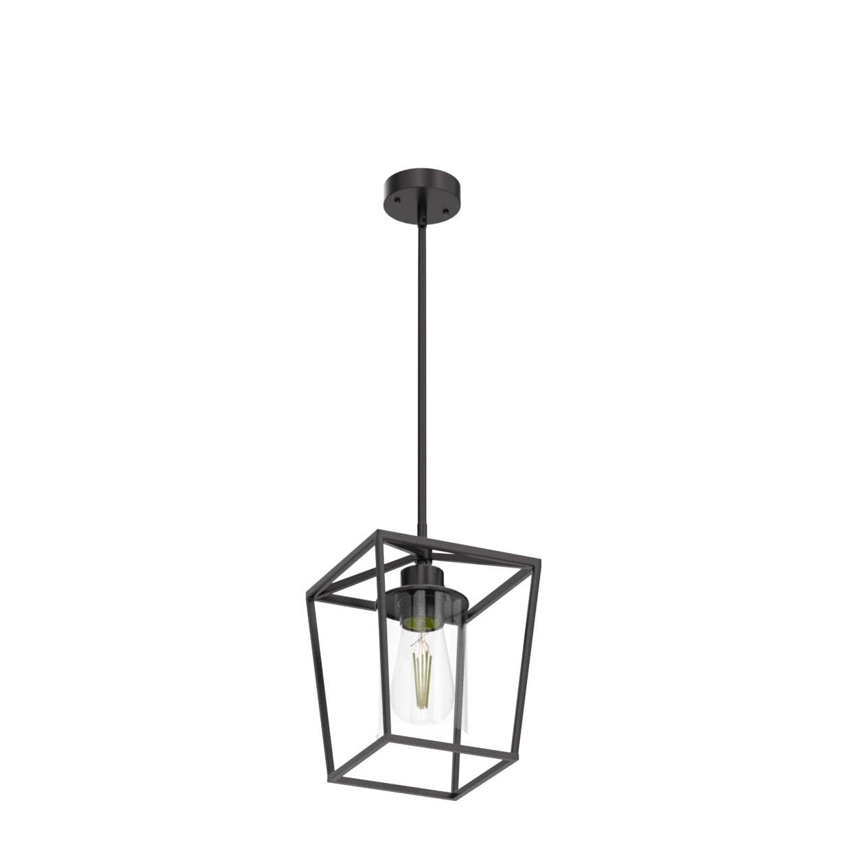 Gzjunyo 1-Light Black Pendant Light Fixture Farmhouse Iron Cage Metal Pendant Light Lantern Hanging Light Fixtures With Clear Glass Shade For Kitchen Island, Entryway, Dining Room, Hallway