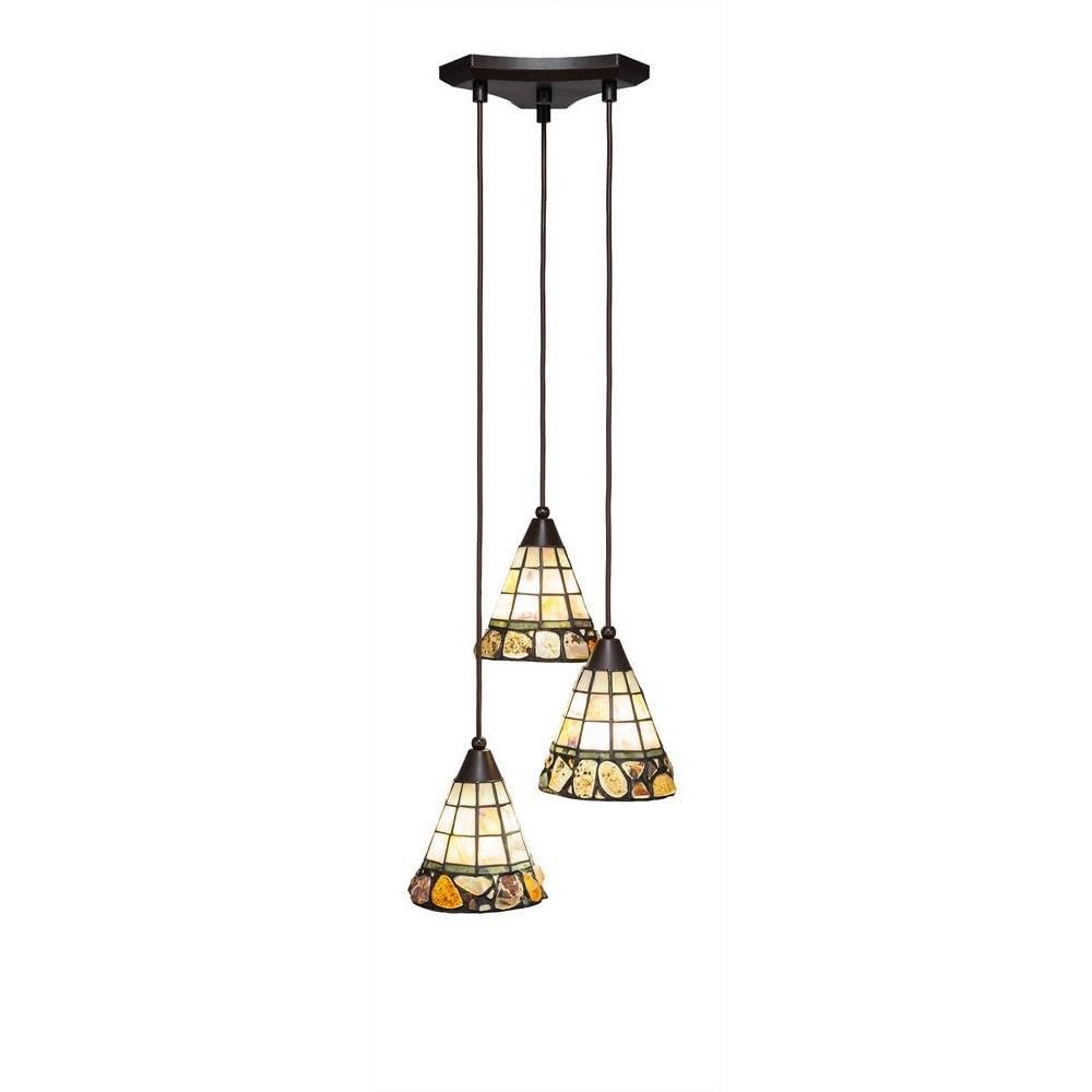 Toltec Lighting 28-Dg-9735 Europa 3 Light Multi-Light Mini Pendant With Cobblestone Glass, 7&quot;, Dark Granite