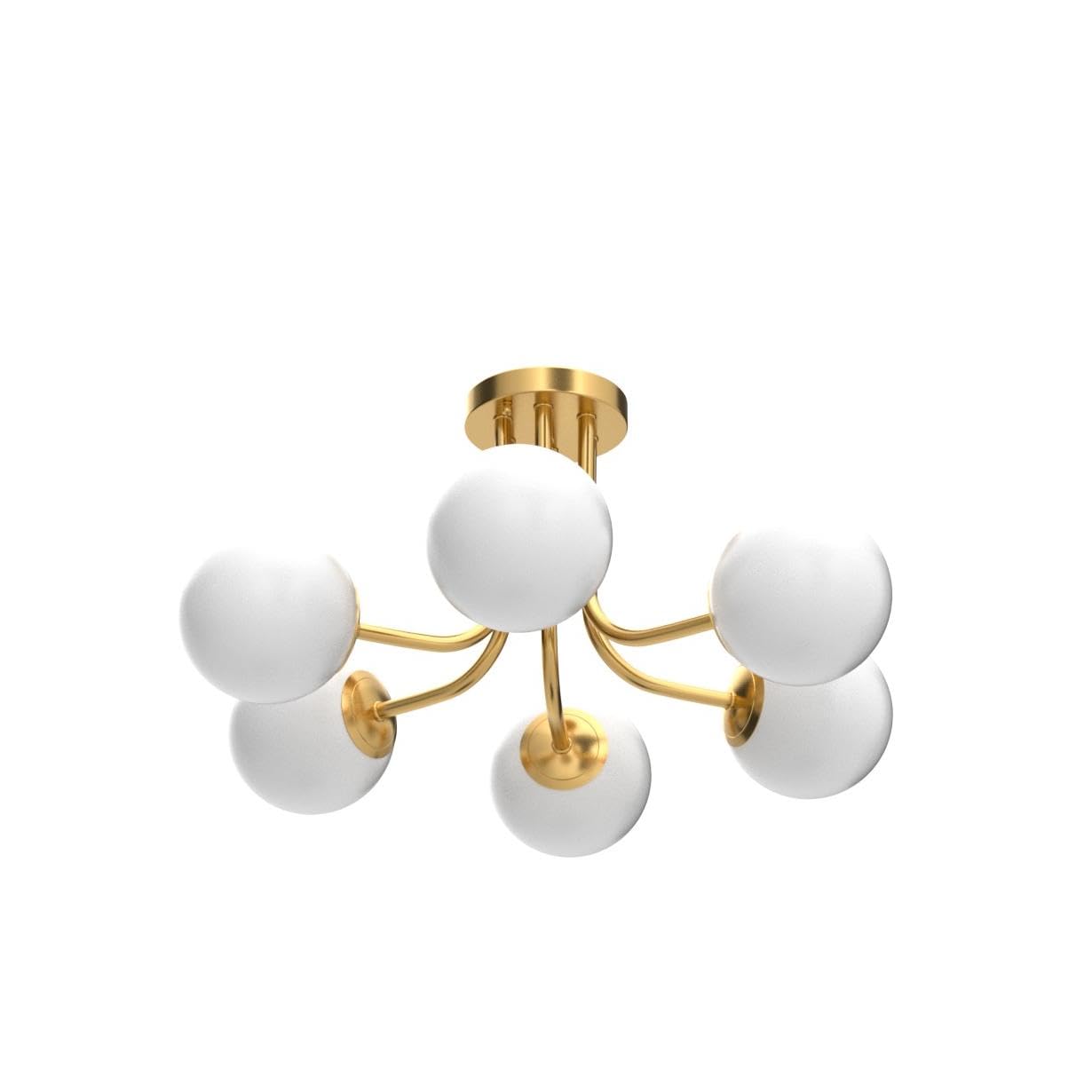 Shawnkey 6-Light Modern Brass Gold Semi Flush Mount Ceiling Light With White Glass Shade