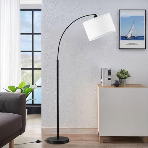 Luvkczc 71'' Arc Floor Lamp For Living Room With Adjustable Lamp Head, Black Pole Lamp With White Shade, Standing Lamp With Foot