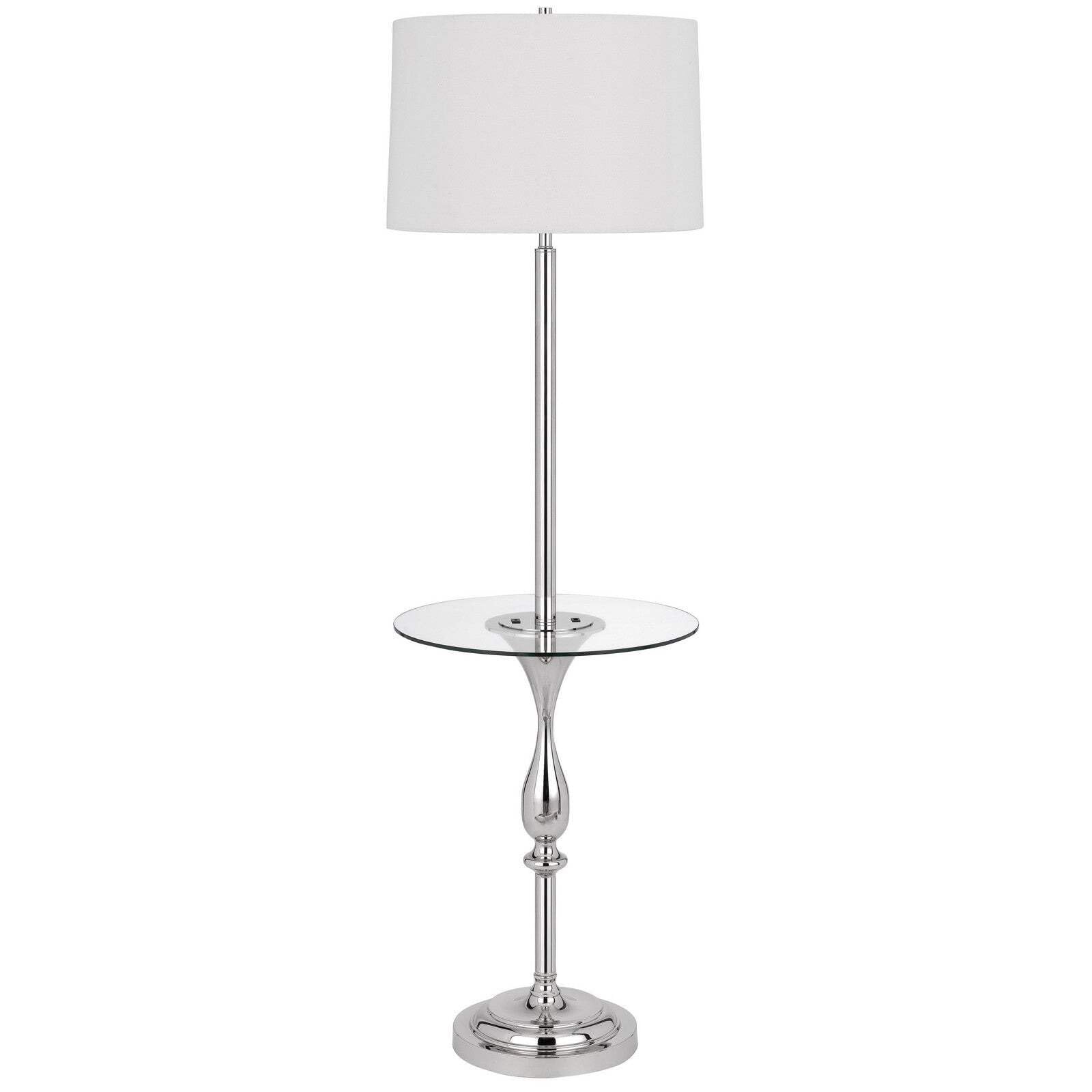 HomeRoots Tray Table Floor Lamp - 61 in. Height, Metal Base, White Transparent Glass Shade, Modern Design