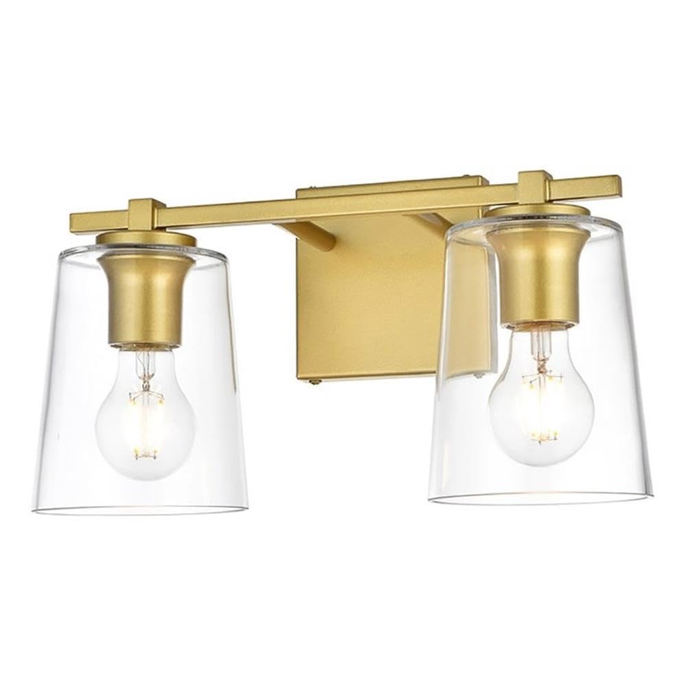 Living District Kacey 2-Light Iron & Glass Bath Sconce In Brass/Clear