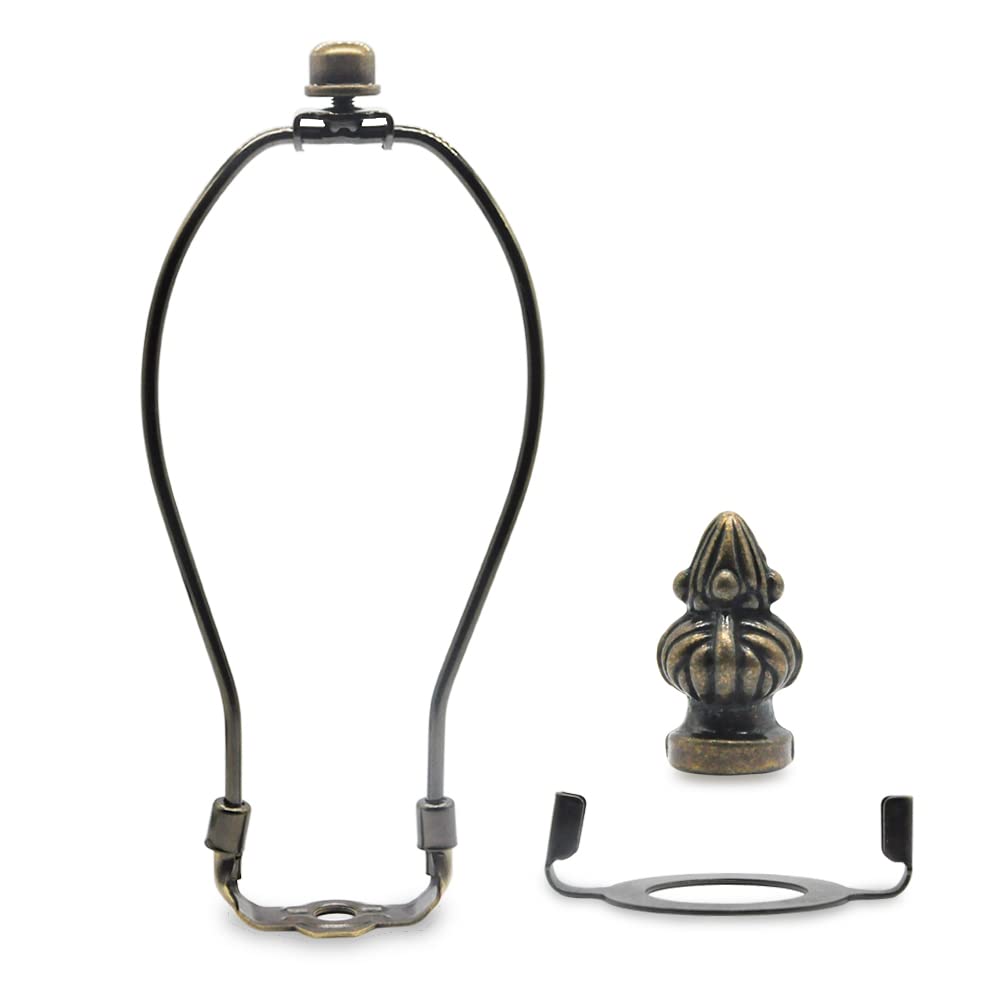 QVQCWD Lamp Shade Harp Holder, 8 Inch Bronze, Plastic, Fits Standard Lamp Rod & E26 Base, Includes 2 Shade Finials