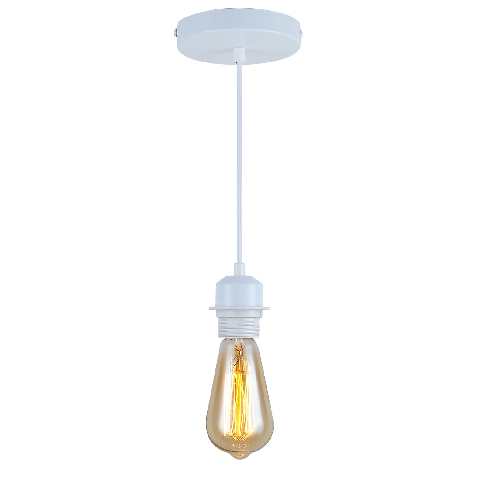 Yzyaxsaa Industrial Mini Pendant Light Kit, E26 Vintage Style White Cord Hanging Light Fixture For Farmhouse Bedroom Home Ceiling Chandelier Decors (White)