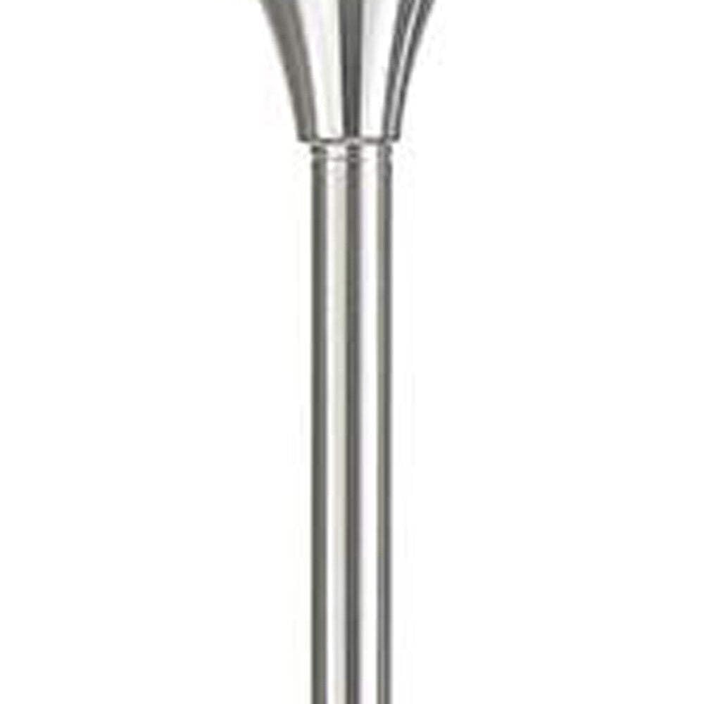 Homeroots Nickel Torchiere Floor Lamp - 70 In. With White Frosted Glass Dome Shade, Metal Construction