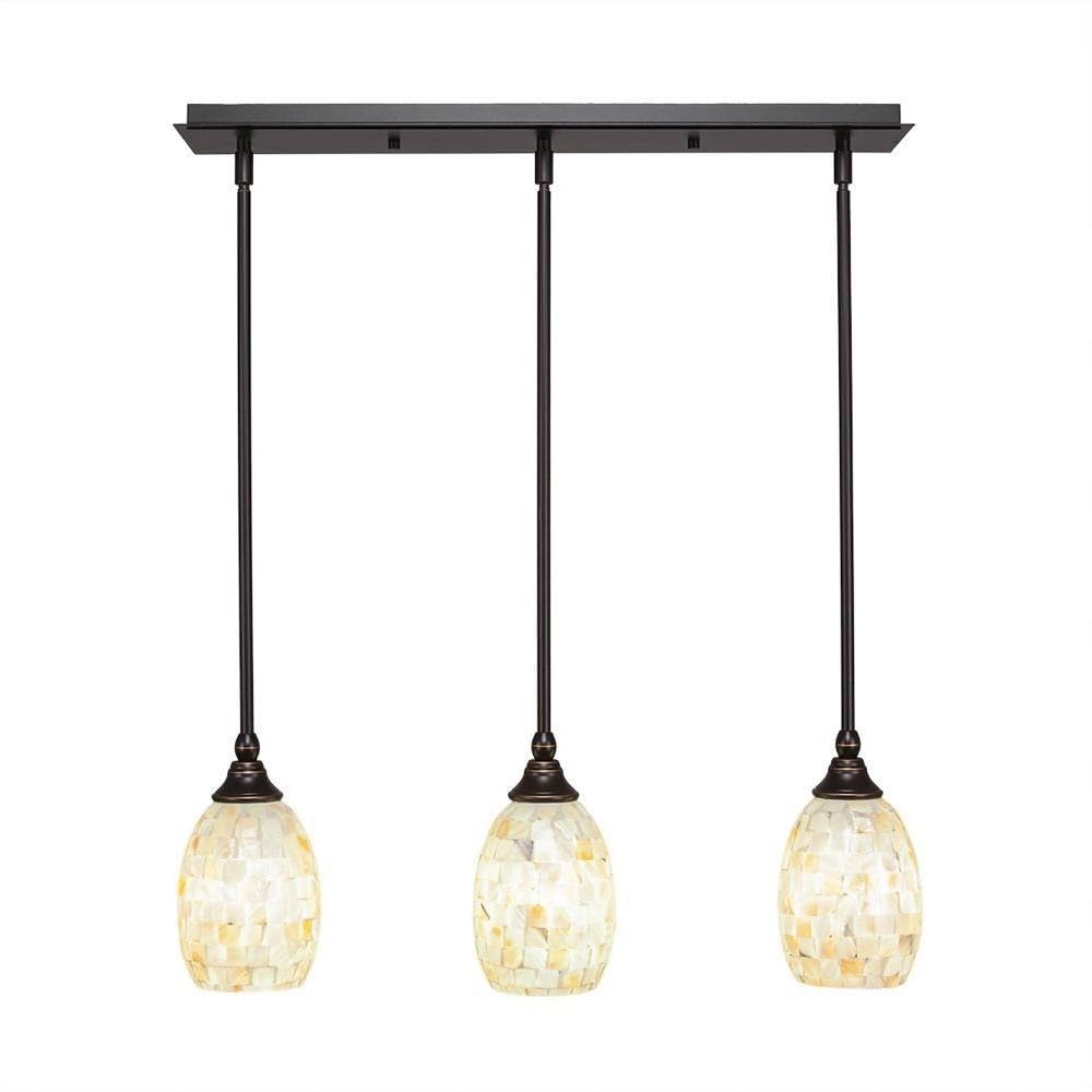 Toltec Lighting 25-Dg-406 3 Light Multi-Light Mini Hang Straight Swivel Pendant With Ivory Glaze Seashell Glass, 5&quot;, Dark Granite