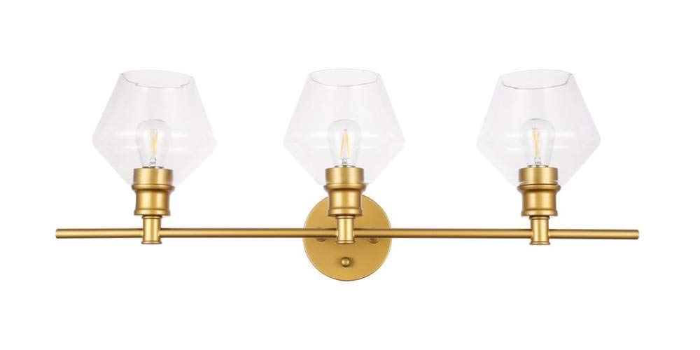 Elegant Lighting Living District Gene 3-Light Mid-Century Metal Wall Sconce in Brass and Clear
