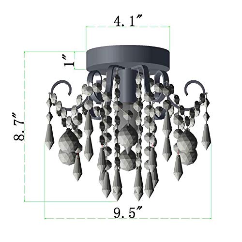 Q&S Small Crystal Chandelier Flush Mount Light Fixture, 1-Light, Chrome Metal, Clear K9 Crystal, Model P2001-1