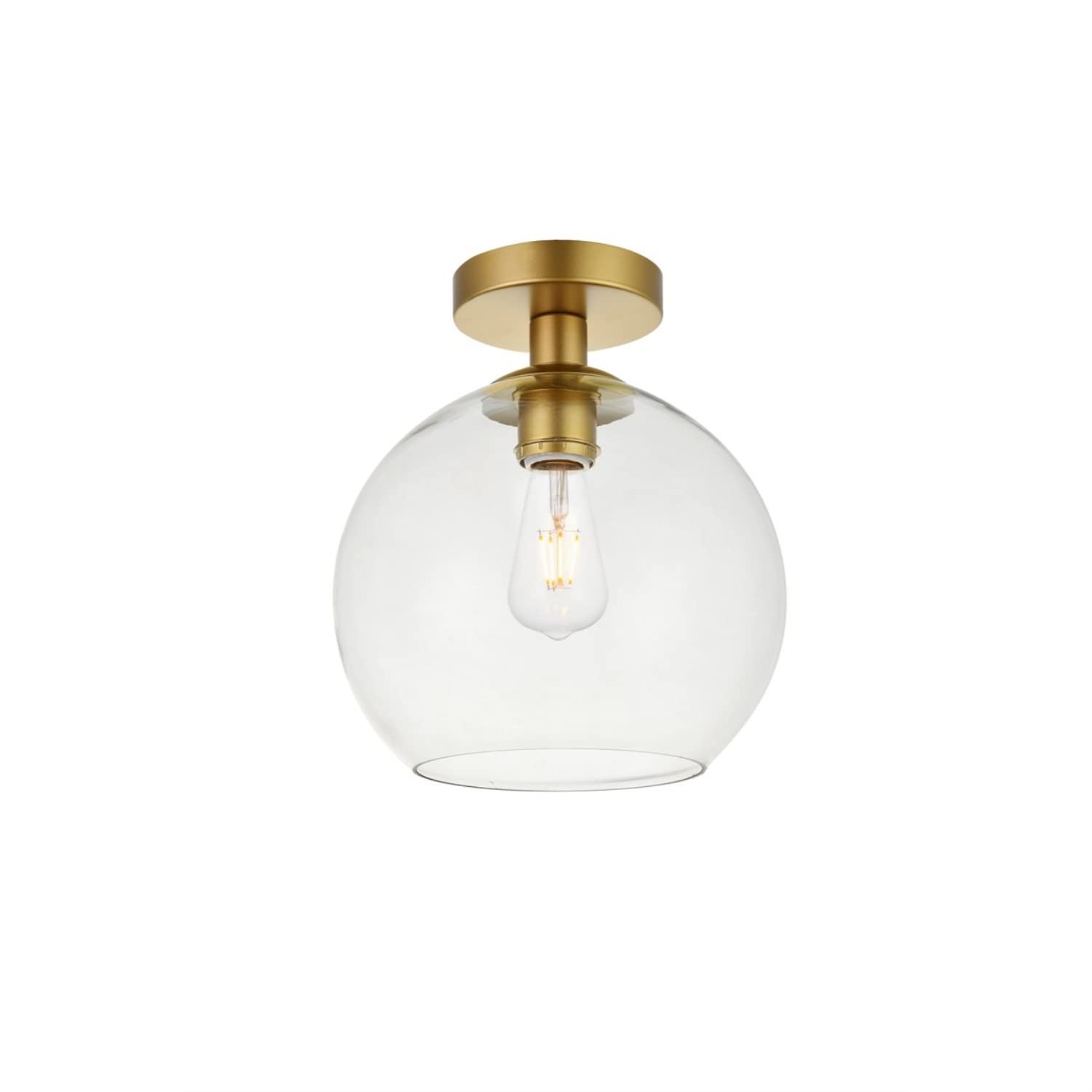 Elegant Lighting Living District Baxter 1 Light Brass Flush Mount with Clear Glass
