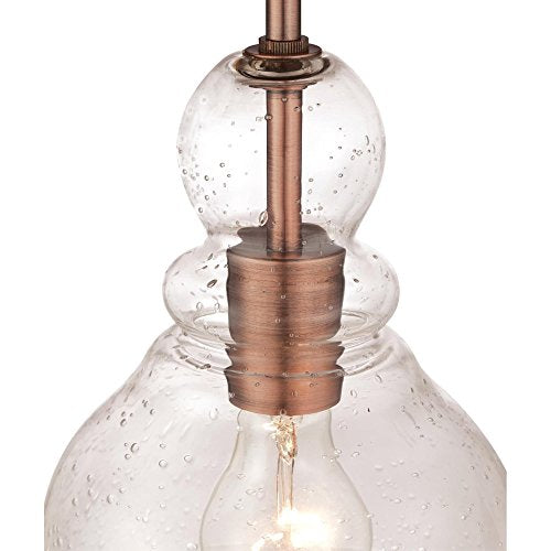 Westinghouse 6356400 Adjustable Indoor Mini-Pendant Light, Washed Copper Finish With Handblown Clear Seeded Glass