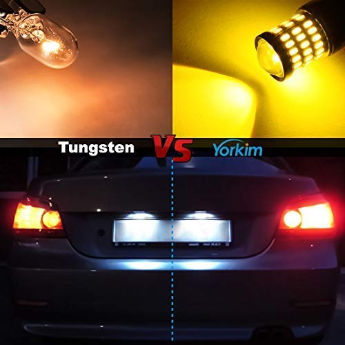 Yorkim 3157 Led Bulb Amber Ultra Bright, 3157 Led Brake Lights, 3157 Led Backup Reverse Lights, 3156 Led Tail Lights With Projector - 3056 3156 3156A 3057 4057 3157 4157 T25 Led Bulbs, Pack Of 4