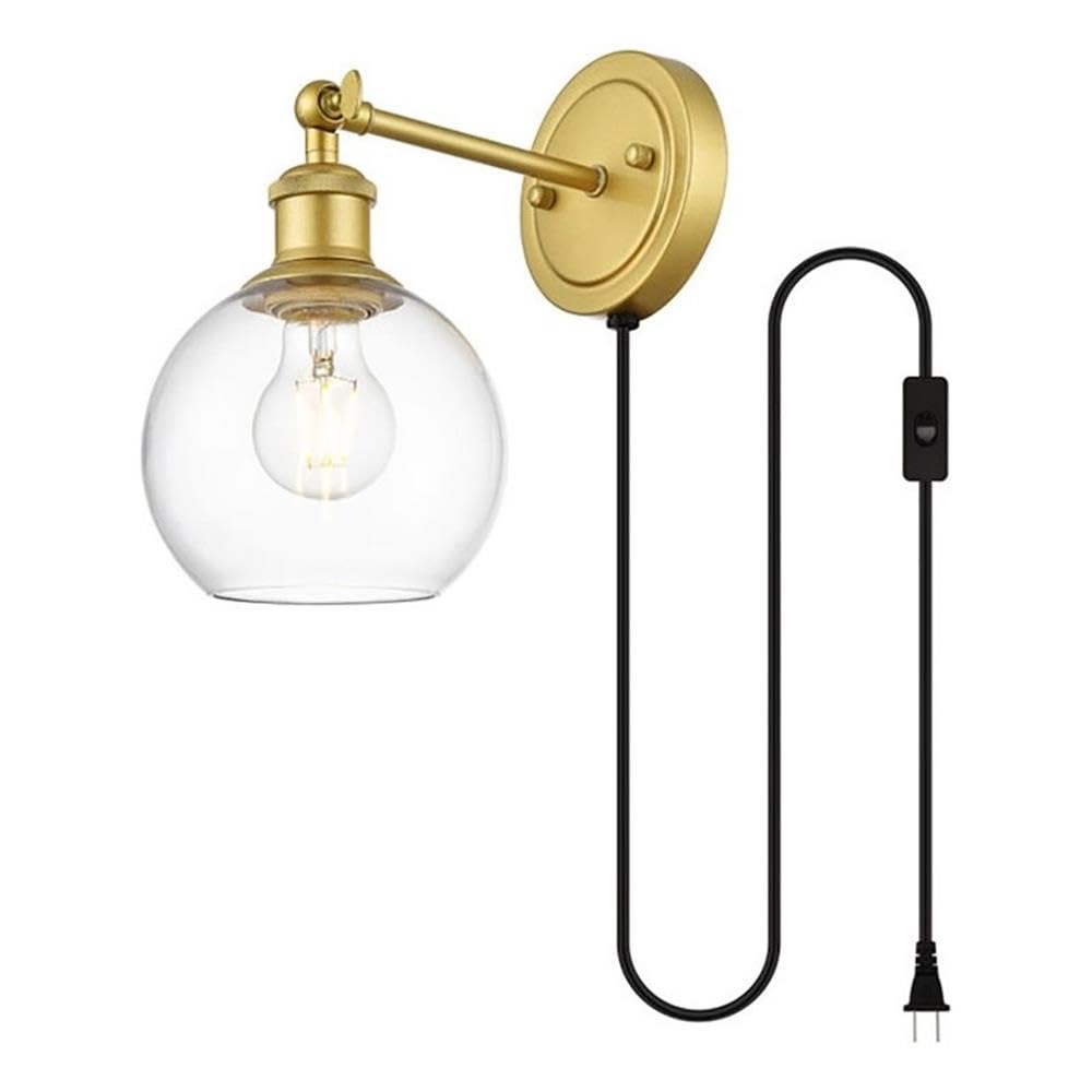 Living District Wesson 1-Light Metal Plug-in Wall Sconce in Brass/Clear