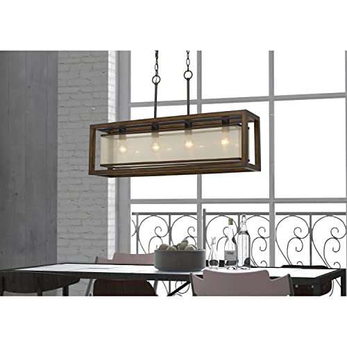 Cal 60W x 4 Rubber Wood Island Chandelier, Organza Shade, Brown, 8 x 36 x 21.5 in, Model FX-3536-4H