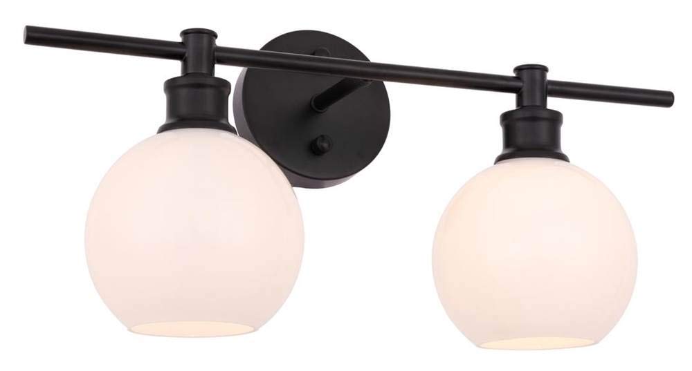 Living District Collier Industrial Mid-Century Modern 2 Light Entryway and Bathroom Wall Sconce in Black and Frosted White Glass