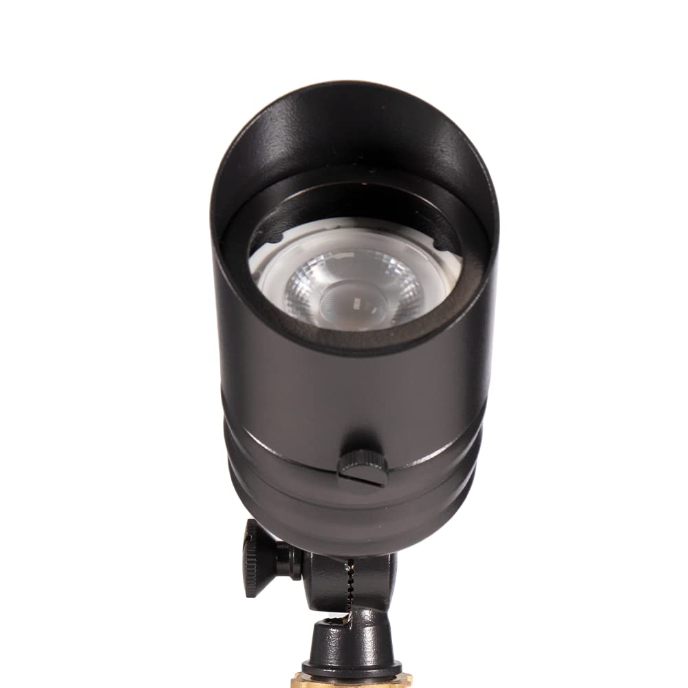 Volt Fat Boy 12V Brass Outdoor Mini Spotlight (Black) With 5W 2700K Warm White 400 Lumen Mr16 Led Bulb For Low Voltage Landscape Lighting Of Yard, Lawn, Garden, Patio, Trees & House