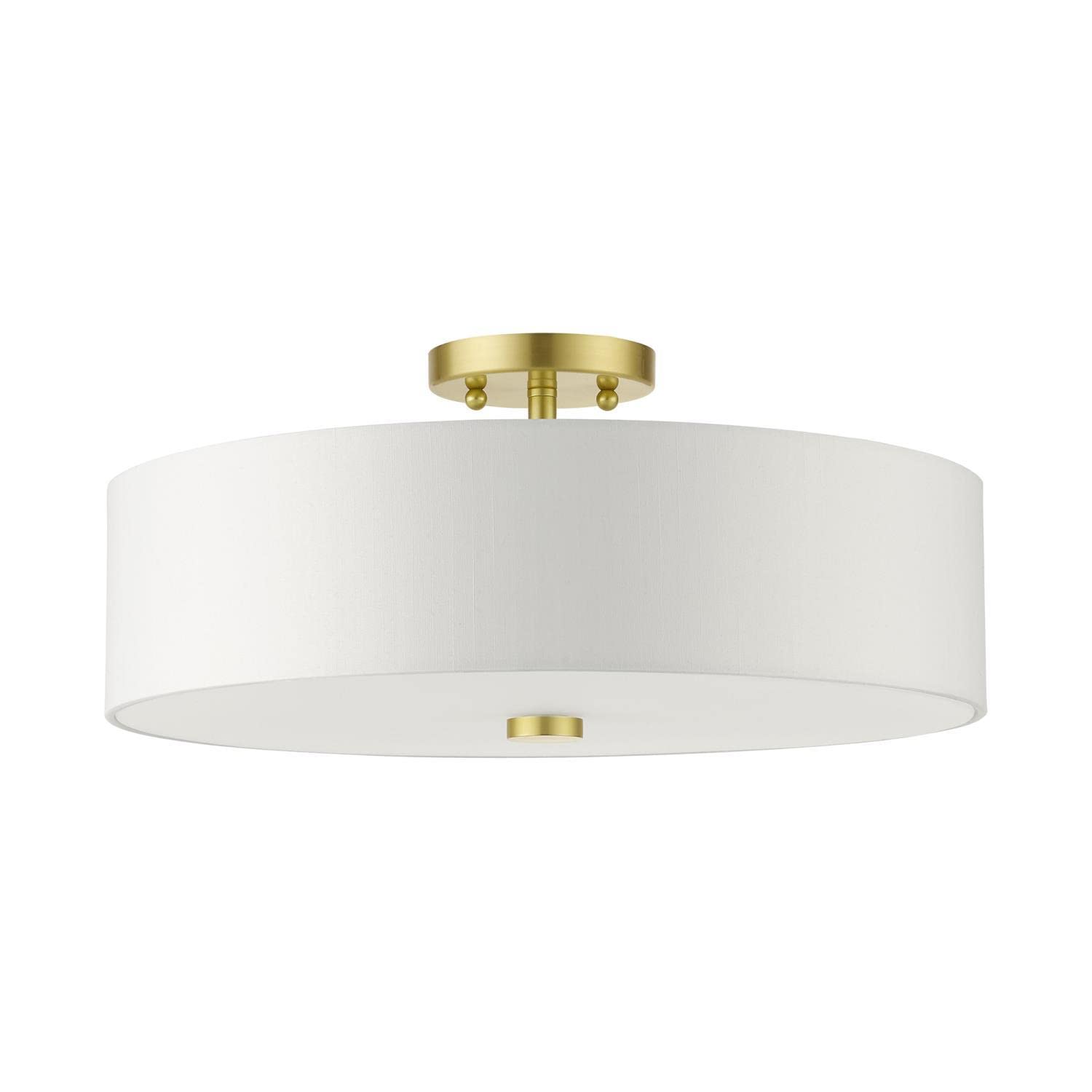 Livex Lighting 51055-12 Meridian Collection 4-Light Semi Flush Mount Ceiling Light With Off-White Hardback Fabric Shade, Satin B