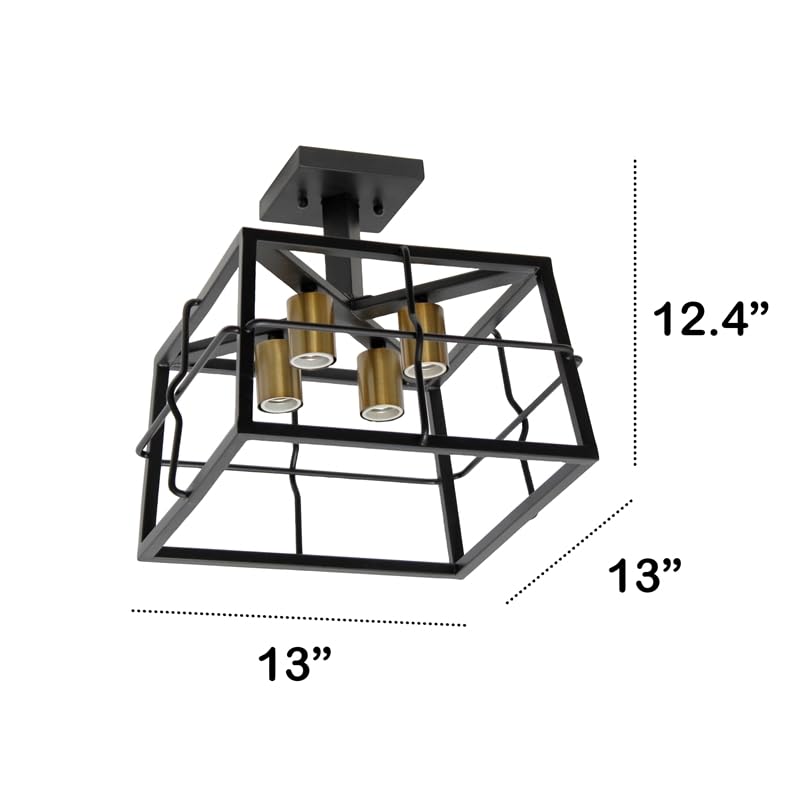 All The Rages Ironhouse 4-Light Semi Flush Mount, Metal, Black, Model 514Y9