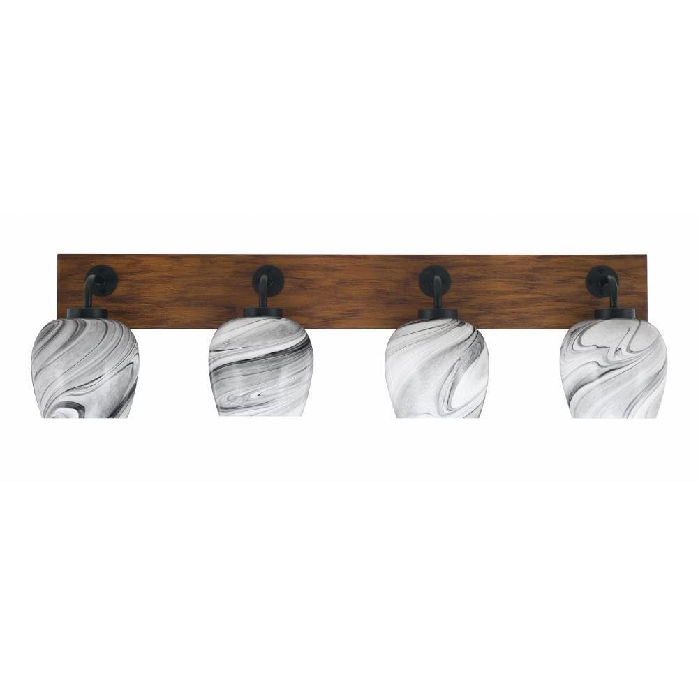 Toltec Lighting 1774-MBWG-4819 Oxbridge - 4 Light Bath Bar-9.75 Inches Tall and 36.5 Inches Length, Finish Color: Matte Black/Painted Wood-Look Metal, Glass Color: Onyx Swirl