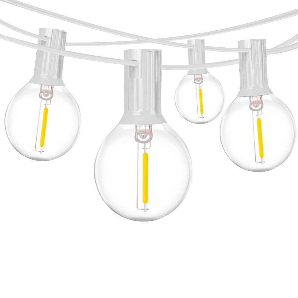 Muasdae 2-Pack Outdoor LED String Lights, 25FT, 50+4 Shatterproof Bulbs, White Wire, Plastic, for Patio, Cafe, Wedding, Indoor/Outdoor