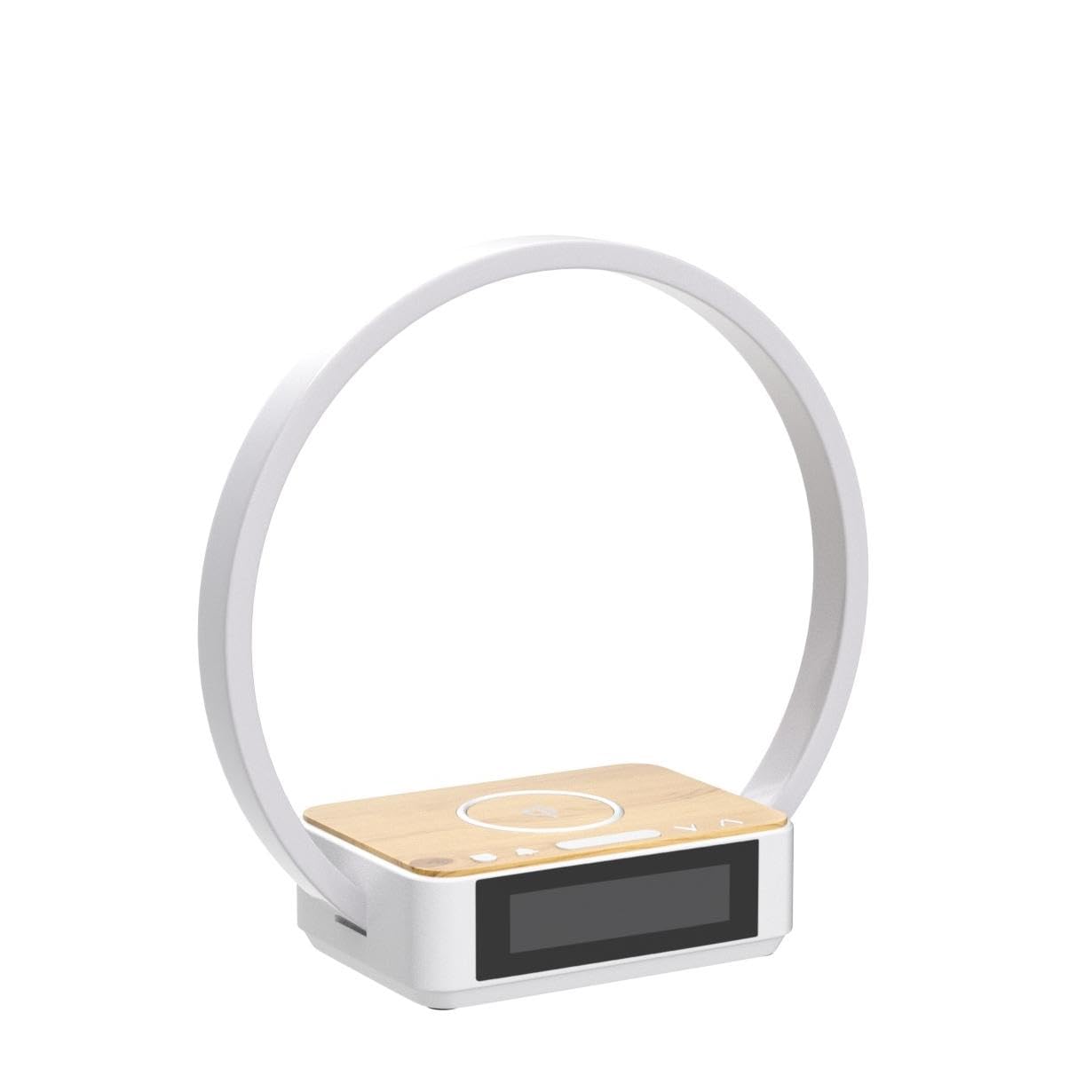WILIT Bedside Lamp with Alarm Clock & Wireless Charger, 3-Grade Dimmable, Plastic, Model B17, White/Brown