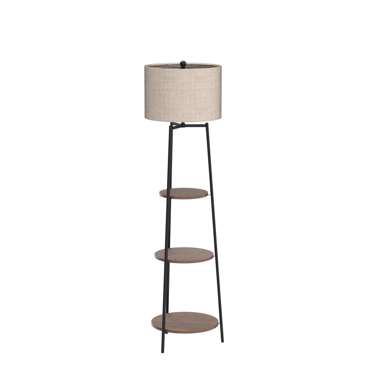 Rosen Garden Floor Lamp, Standing Reading Light With Shelves And Fabric Shade, Modern Tall Pole Lamp, Accent Furniture D  Cor Li