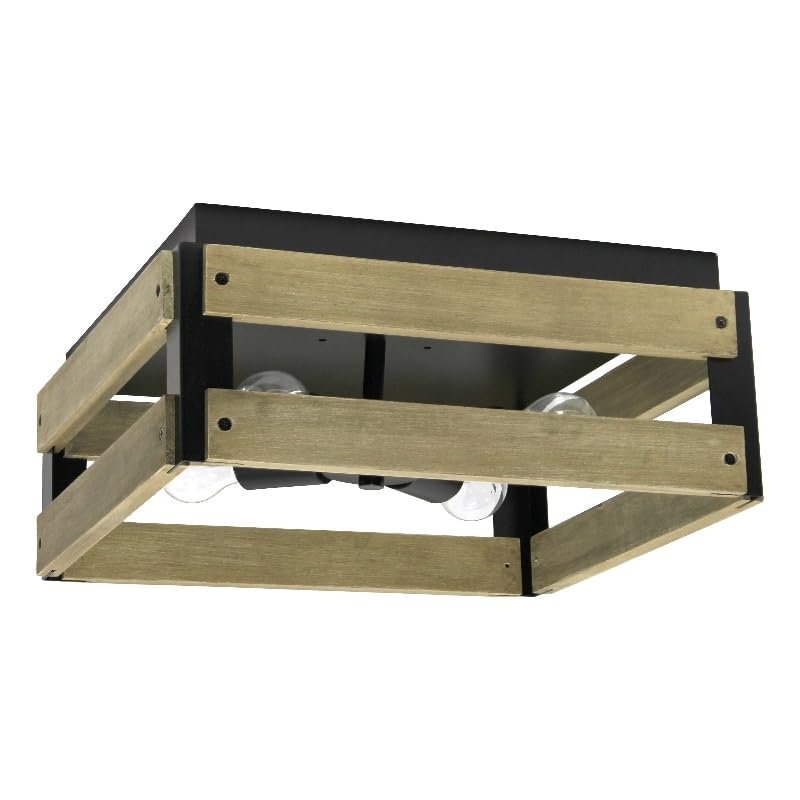 All The Rages 4-Light Square Metal Flush Mount Ceiling Light in Medium Wood
