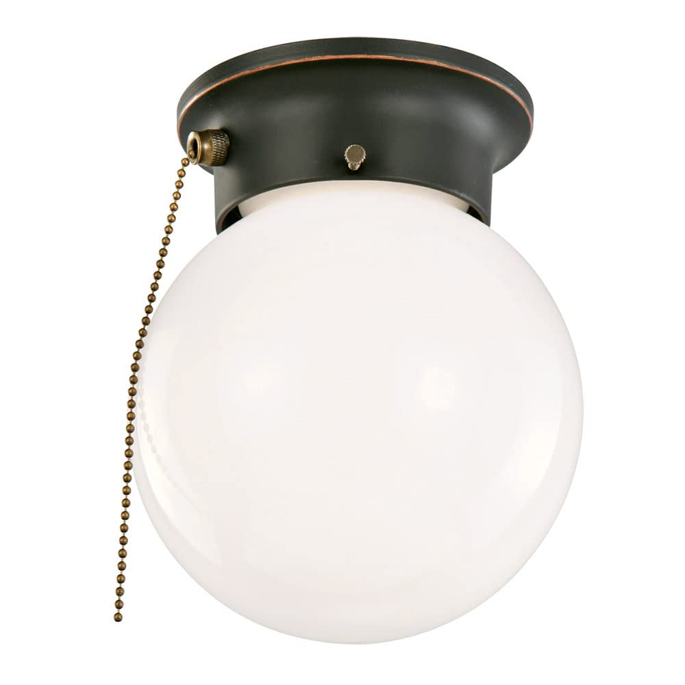 Design House 519264 1-Light Flush Mount Globe Light, Dimmable Opal Glass, Oil-Rubbed Bronze, Ideal for Bedroom, Hallway, Kitchen, Dining Room