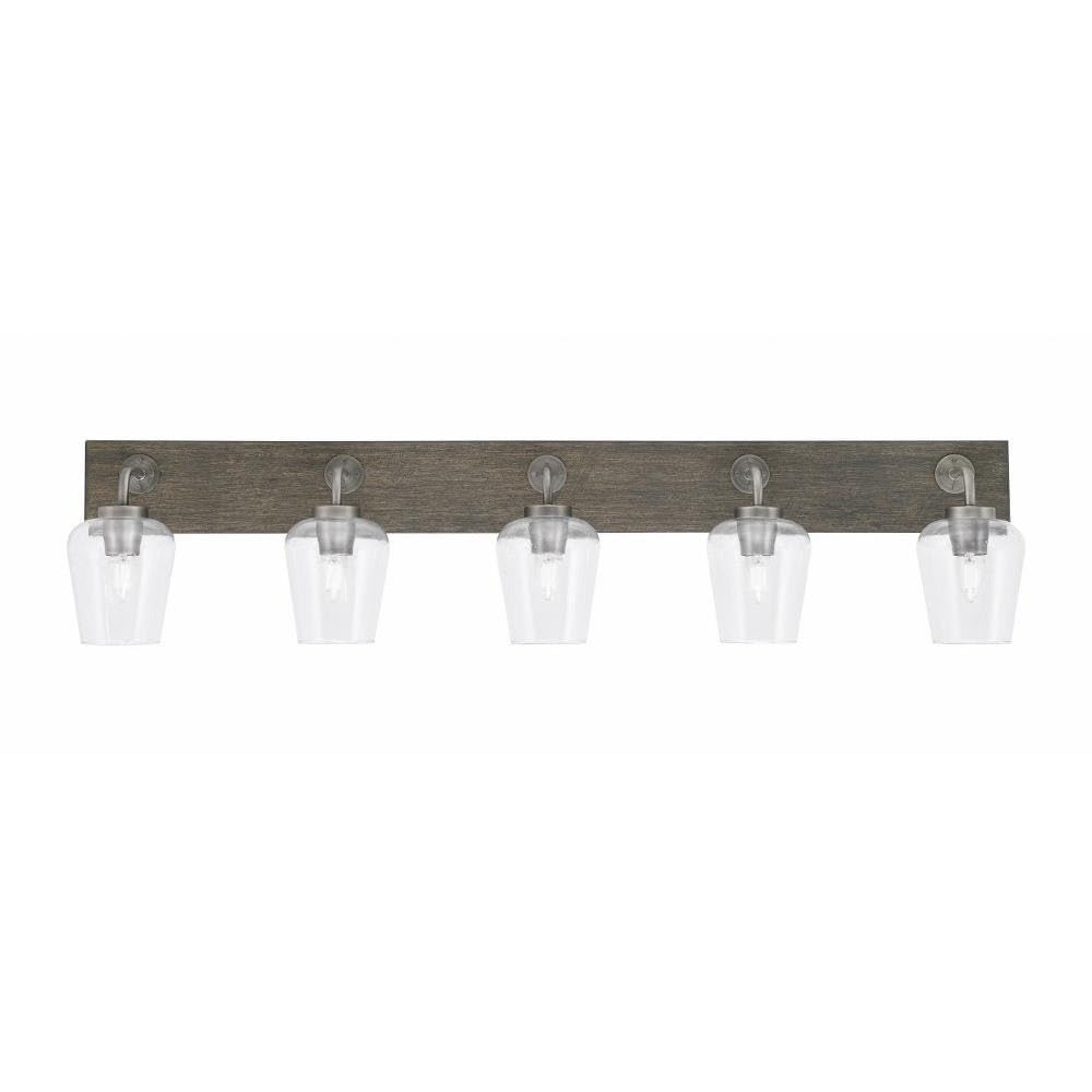 Toltec Lighting 1775-GPDW-210 Oxbridge - 5 Light Bath Bar-10 Inches Tall and 46.5 Inches Length, Finish Color: Graphite/Painted Distressed Wood-Look Metal, Glass Color: Clear Bubble