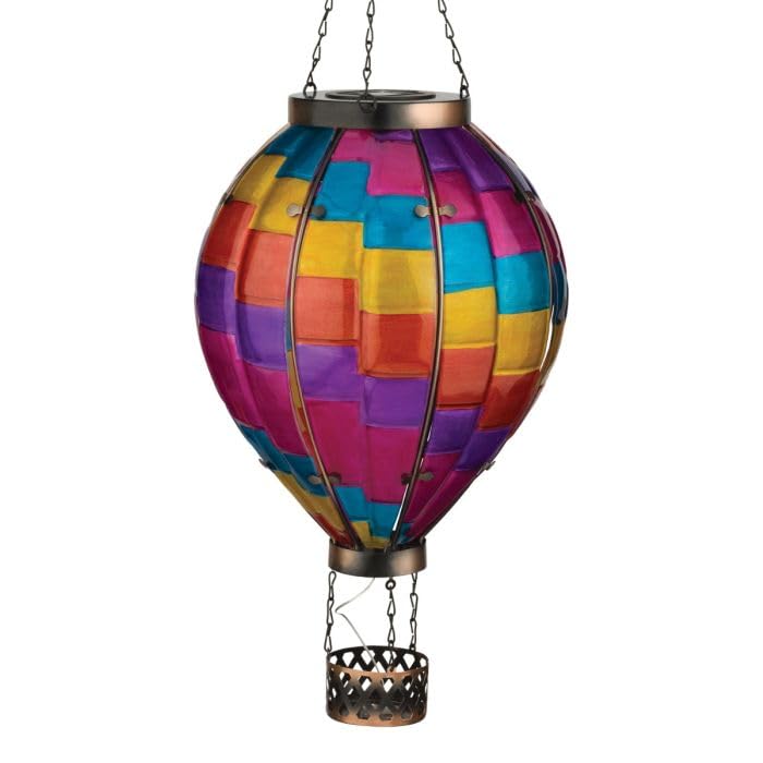 Regal Art & Gift Hot Air Balloon Solar Lantern, Waterproof Metal/Glass, X-Large, Stripe, Model 13832