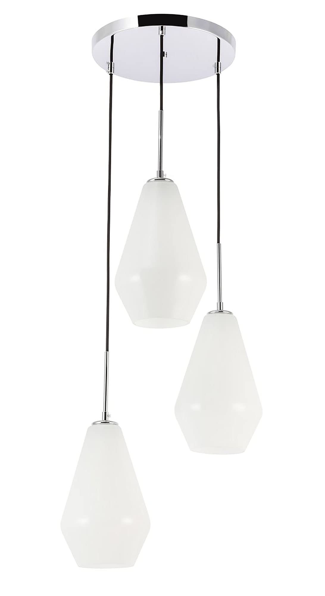 Elegant Lighting Chrome 3-Light Pendant - Modern Frosted White Glass Ceiling Fixture