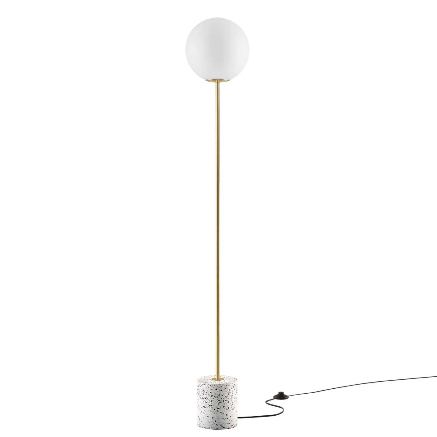 Modway Logic 1-Light Floor Lamp, Glass/Terrazzo, White/Brass, Model EEI-5626-WHI