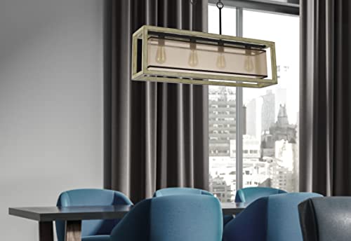 Cal Lighting FX-3781-4H Palencia Island Chandelier, Distressed Oak Wood with Organza Shade