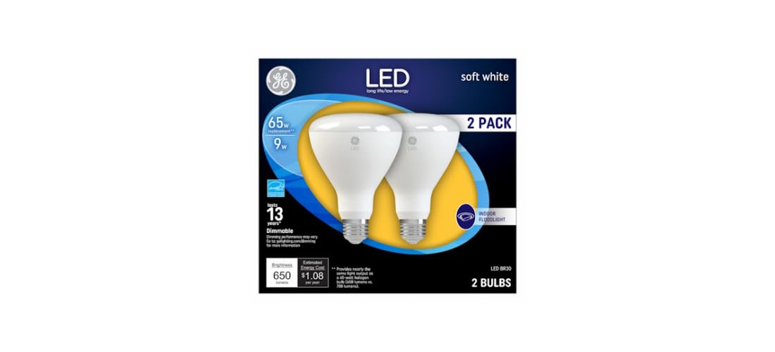 Ge Lighting Indoor Floodlight Led Bulb, Dimmable, Br30, Soft White, 700 Lumens, 10W (65 W Replacement) 2-Pk