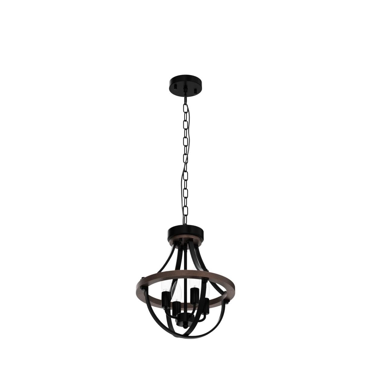 Lanpesting 4-Light Rustic Farmhouse Chandelier, Iron Pendant Lighting, Brown/Black, Model CH-A154-4 for Hallway, Dining Room, Kitchen