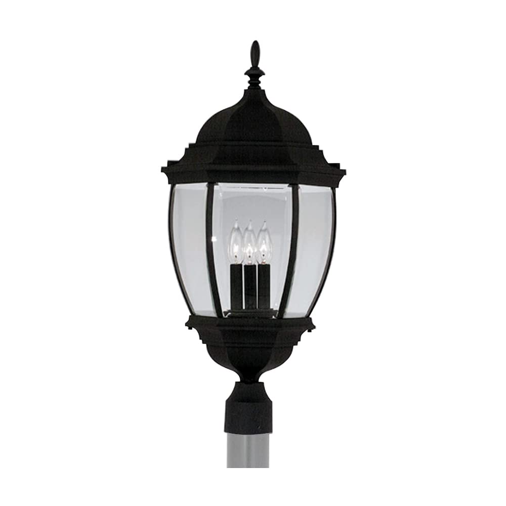 DESIGNERS FOUNTAIN Tiverton Outdoor Post Lantern Light, Black, Glass, Model 2446-BK