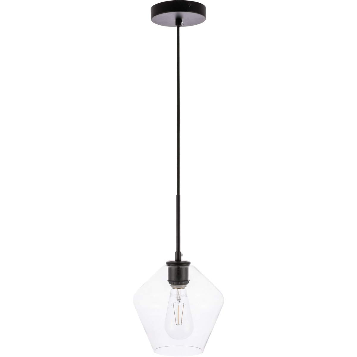 Living District Gene 1-Light Mid-Century Metal Pendant in Black and Clear Glass