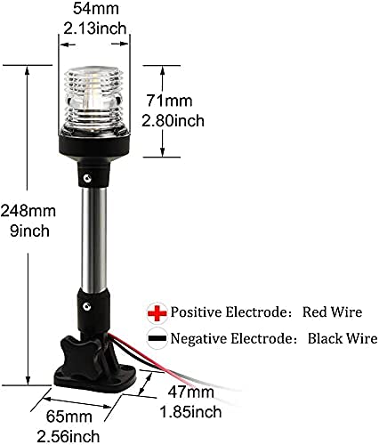 Young Marine 9in Foldable LED Boat Stern Light, 12-24V, White, Model LT-1001, Nautical Mile Navigation Anchor Light