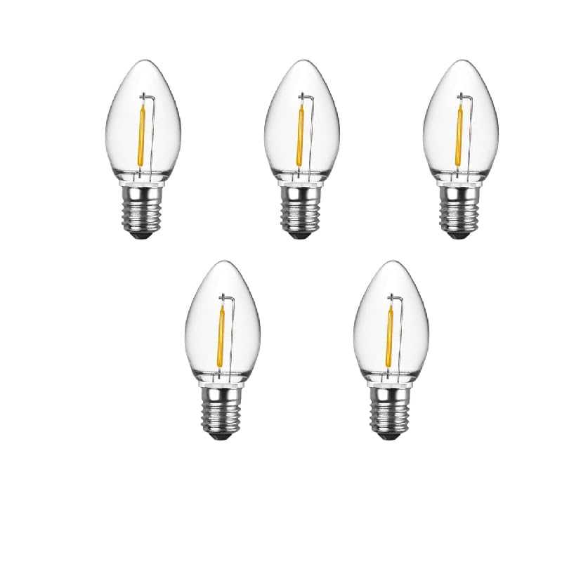 Venusop 5 Pack C7 Warm White Led Replacement Christmas Light Bulbs,E12 Candelabra Base, Shatterproof Plastic, For Christmas Outd